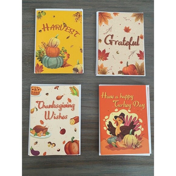 Thanksgiving Cards invitations with Envelopes 4 Designs with stickers new 48pcs - Picture 2 of 11